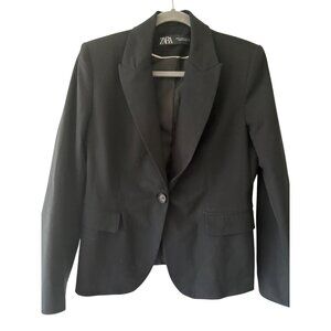 Zara Womens Black Blazer Single Button Neutral Professional Career Oficce Wear